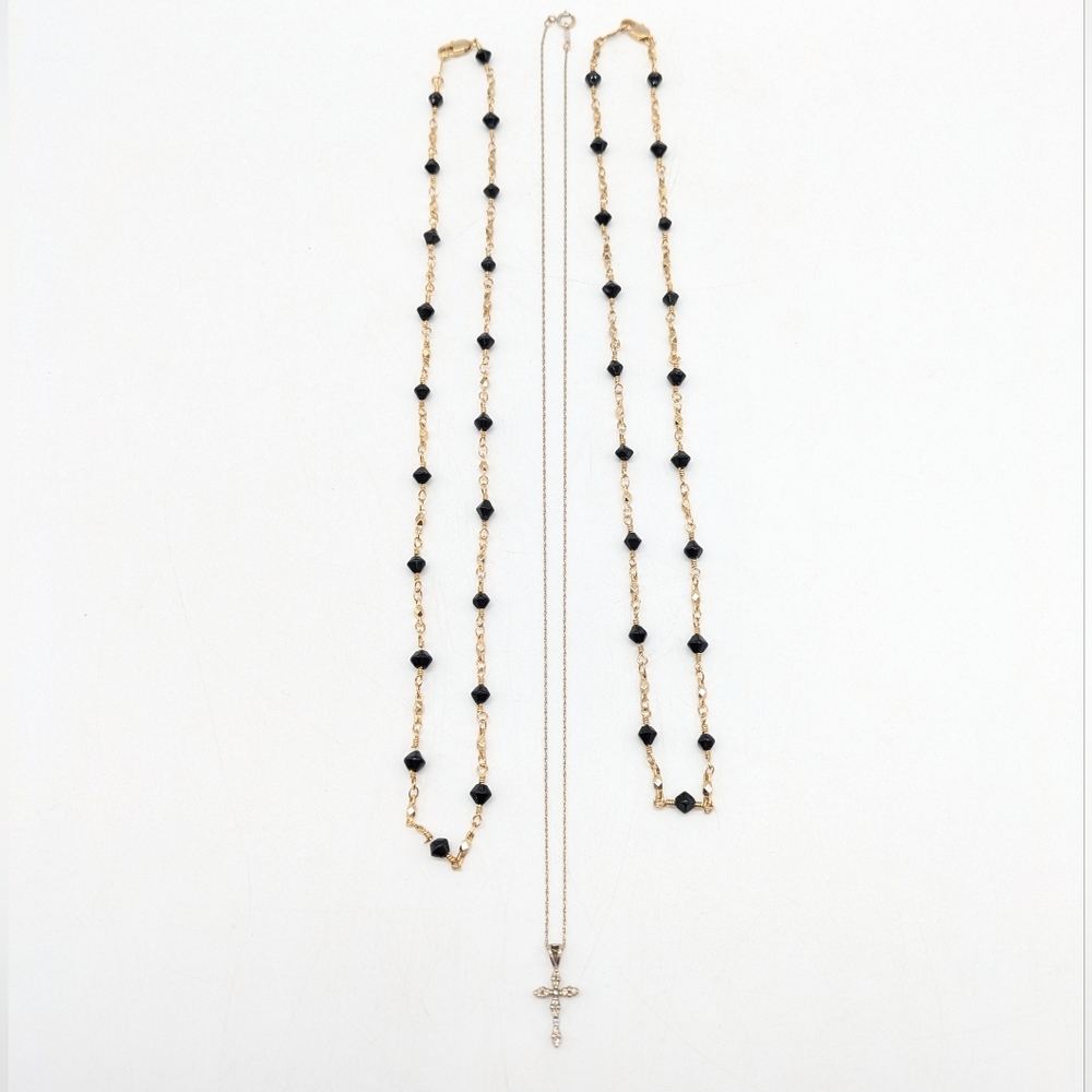 14K Diamond & 14KGB Silver Gold Black Necklace Bundle